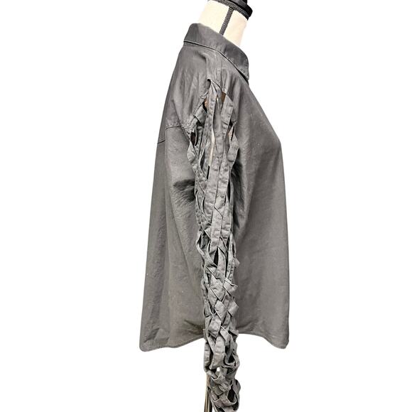 vintage women's M western braided sleeve cut out black button down - Picture 3 of 7